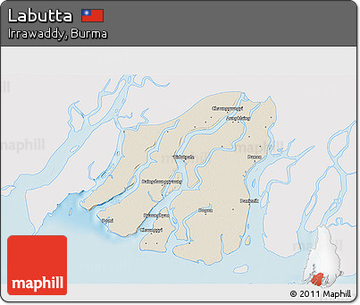 Shaded Relief 3D Map of Labutta, single color outside