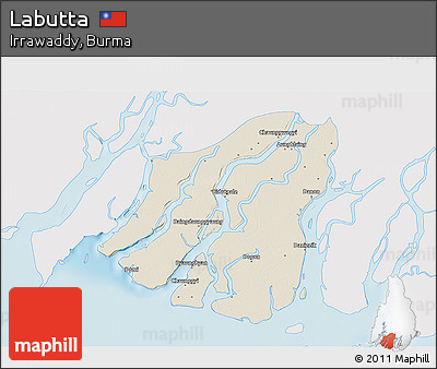 Shaded Relief 3D Map of Labutta, single color outside