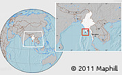 Gray Location Map of Labutta, highlighted country, within the entire country, hill shading