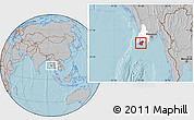 Gray Location Map of Labutta, highlighted parent region, hill shading