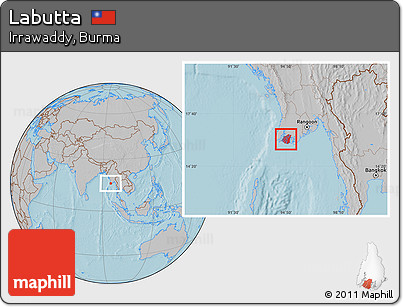 Gray Location Map of Labutta, hill shading