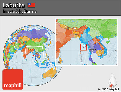 Political Location Map of Labutta, highlighted parent region, within the entire country