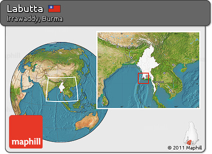 Satellite Location Map of Labutta, highlighted country, within the entire country