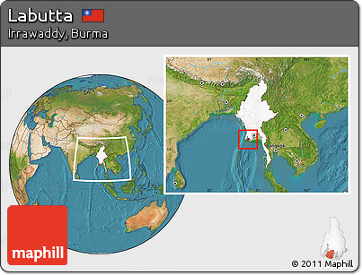 Satellite Location Map of Labutta, highlighted country, within the entire country