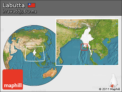 Satellite Location Map of Labutta, highlighted country, within the entire country