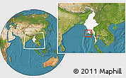 Satellite Location Map of Labutta, highlighted country, within the entire country