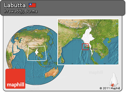 Satellite Location Map of Labutta, highlighted country, highlighted parent region, within the entire country