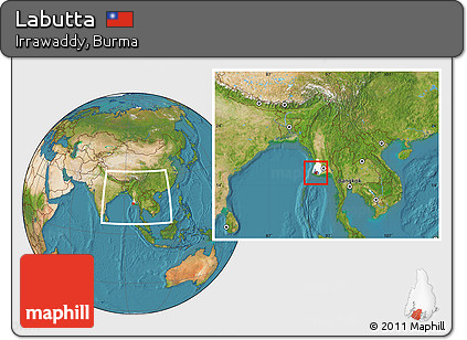 Satellite Location Map of Labutta, highlighted parent region, within the entire country