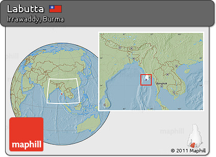 Savanna Style Location Map of Labutta, highlighted parent region, within the entire country, hill shading