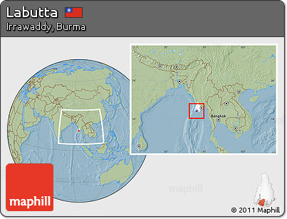 Savanna Style Location Map of Labutta, highlighted parent region, within the entire country, hill shading