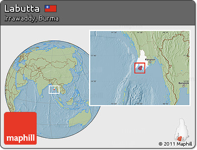 Savanna Style Location Map of Labutta, highlighted parent region, hill shading