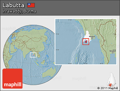 Savanna Style Location Map of Labutta, highlighted parent region, hill shading