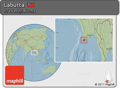 Savanna Style Location Map of Labutta, hill shading
