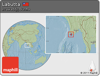 Savanna Style Location Map of Labutta, hill shading