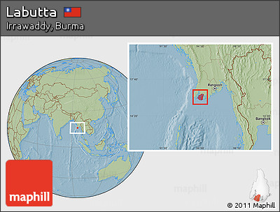 Savanna Style Location Map of Labutta, hill shading