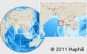 Shaded Relief Location Map of Labutta, within the entire country