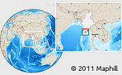 Shaded Relief Location Map of Labutta, highlighted country, within the entire country