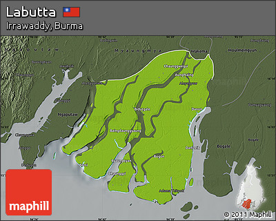 Physical Map of Labutta, darken, semi-desaturated