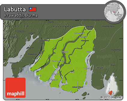 Physical Map of Labutta, darken, semi-desaturated