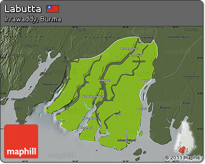 Physical Map of Labutta, darken, semi-desaturated
