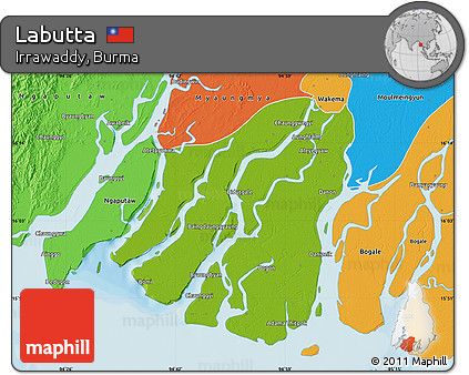 Physical Map of Labutta, political outside