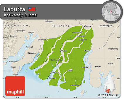 Physical Map of Labutta, shaded relief outside