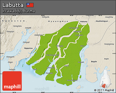 Physical Map of Labutta, shaded relief outside
