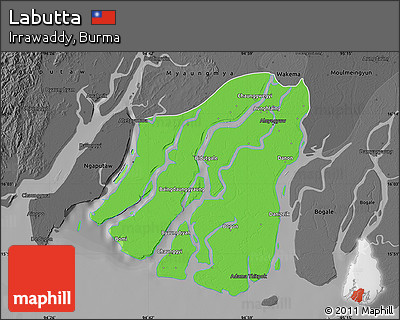 Political Map of Labutta, darken, desaturated