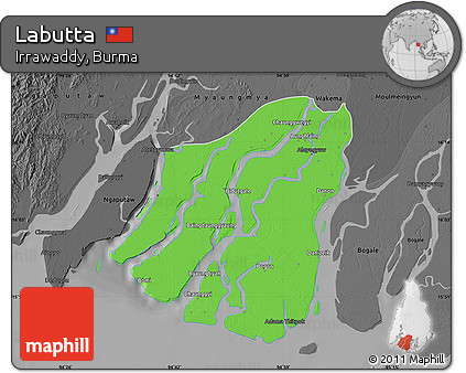 Political Map of Labutta, darken, desaturated