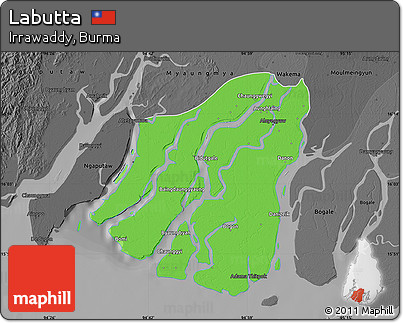 Political Map of Labutta, darken, desaturated