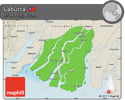 Political Map of Labutta, shaded relief outside