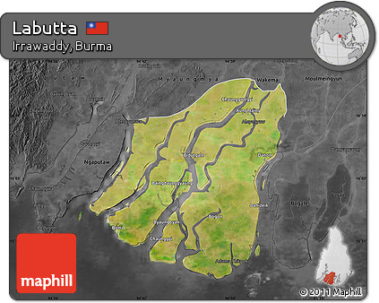 Satellite Map of Labutta, darken, desaturated
