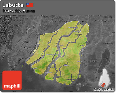 Satellite Map of Labutta, darken, desaturated
