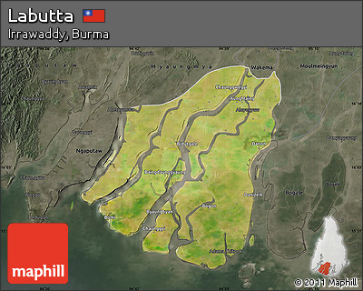 Satellite Map of Labutta, darken, semi-desaturated