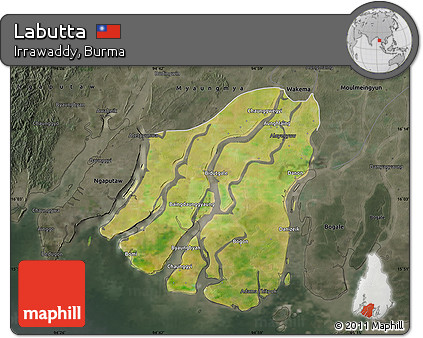 Satellite Map of Labutta, darken, semi-desaturated