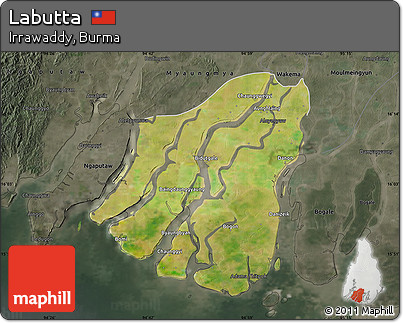 Satellite Map of Labutta, darken, semi-desaturated
