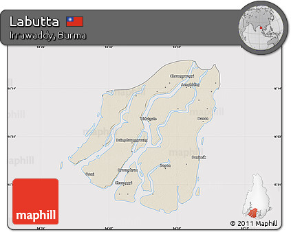 Shaded Relief Map of Labutta, cropped outside