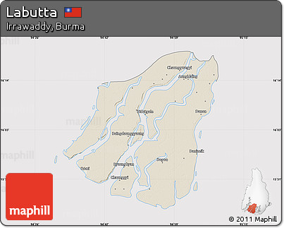 Shaded Relief Map of Labutta, cropped outside