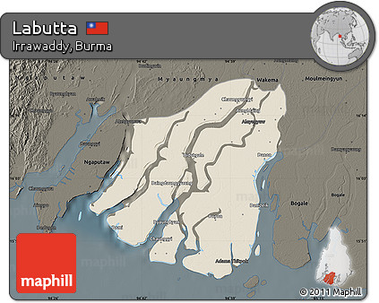 Shaded Relief Map of Labutta, darken