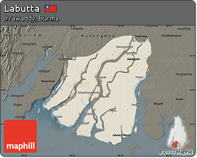 Shaded Relief Map of Labutta, darken