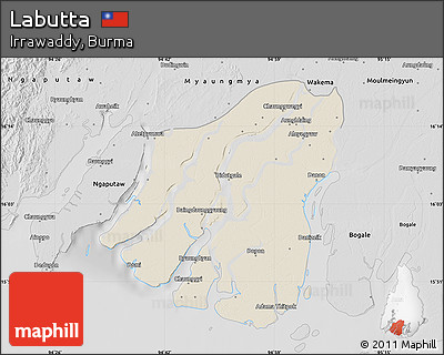 Shaded Relief Map of Labutta, desaturated