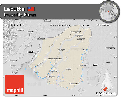 Shaded Relief Map of Labutta, desaturated
