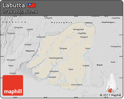 Shaded Relief Map of Labutta, desaturated