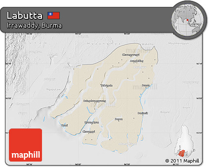 Shaded Relief Map of Labutta, lighten, desaturated