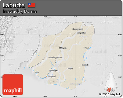 Shaded Relief Map of Labutta, lighten, desaturated