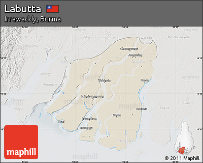Shaded Relief Map of Labutta, lighten, semi-desaturated