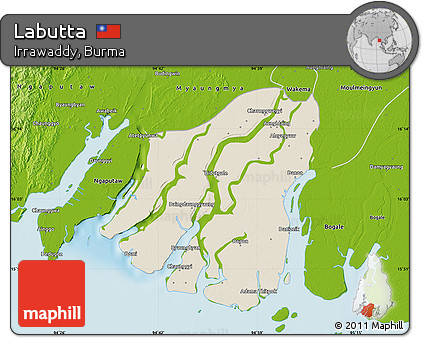 Shaded Relief Map of Labutta, physical outside