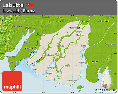 Shaded Relief Map of Labutta, physical outside