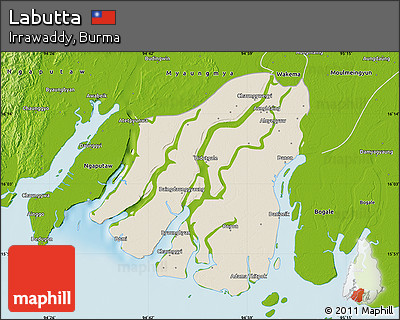 Shaded Relief Map of Labutta, physical outside
