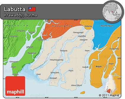 Shaded Relief Map of Labutta, political outside